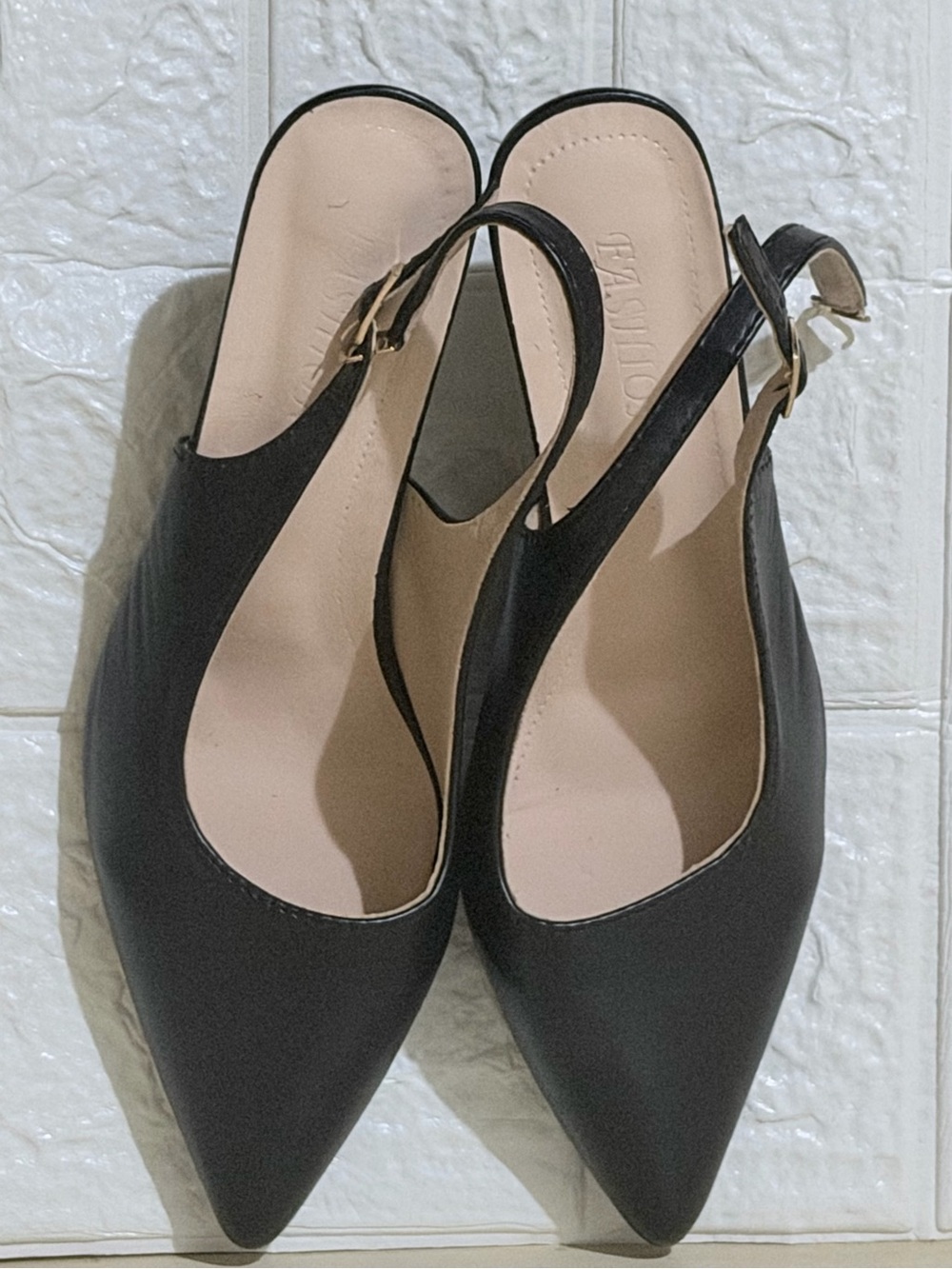 Women's Black Pointed Slingback Mules with Buckle